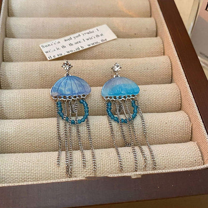 French Retro Enamel Jellyfish Tassel Earring Cool Elegant Fashion Dangle Jewelry
