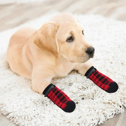 4pcs Christmas Pet Dog Socks Anti-Slip Warm Knit Socks for Small Medium Dog Cat