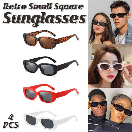 4pcs Retro Small Square Sunglasses Unisex Shades for Men Women UV Protection