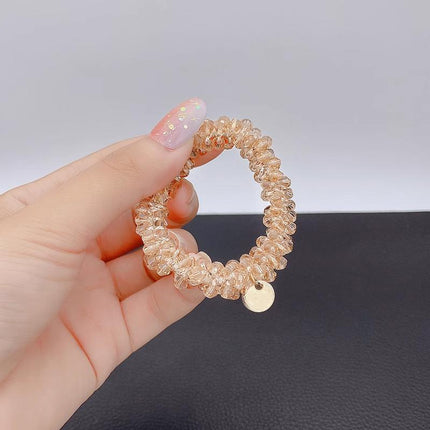 Women Rope Scrunchie Ponytail Holder Pearl Beads Elastic Hair Band Hair Tie Rope - Aimall
