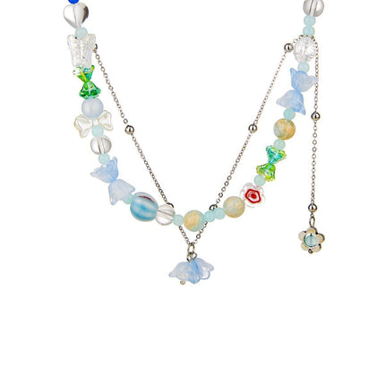 Elegant Blue Flower Pendant Necklace Women Girls Boho Chic Fashion Jewelry