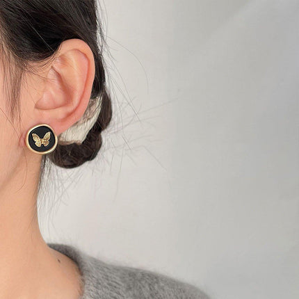 Vintage Black Stud Earrings Women Retro Style Dripping Oil Fashion Jewelry