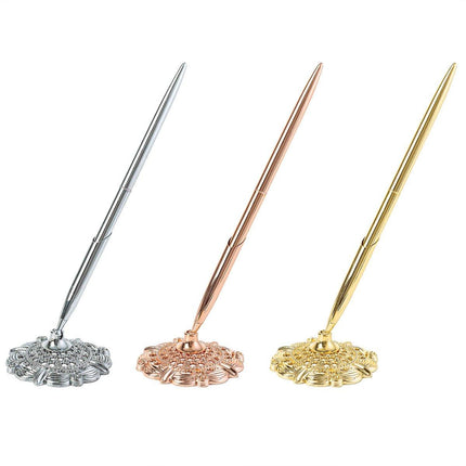 6pcs Black Ballpoint Pen Set Plum Blossom Base Office Desk Signature Writing Pen