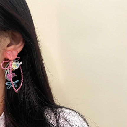 Cute Girly Pink Love Beaded Earrings Bow Bells Fashion Jewellery Women