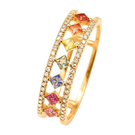 Rainbow Gold Ring Women Fashion Colorful Band Jewelry Gift 6-10 Sizes Ring