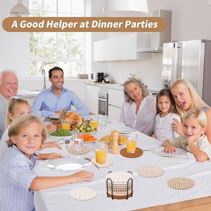 8PCS Round Cotton Woven Coaster Heat Resistant Thick Insulation Dining Table Mat