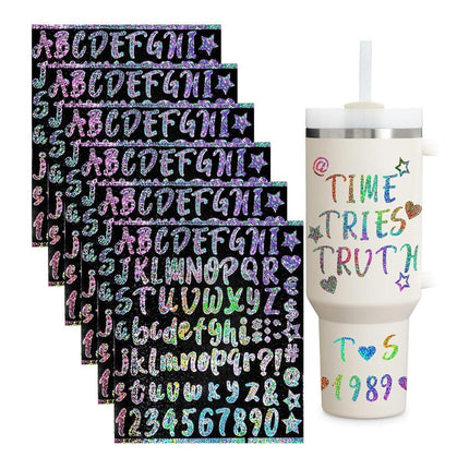 10pcs DIY Laser Alphanumeric Stickers Colourful Flash Labels Craft Decoration