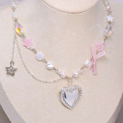 Pink Pentagram Love Pendant Necklace Sweet Jewellery Women Girls Cute Gift