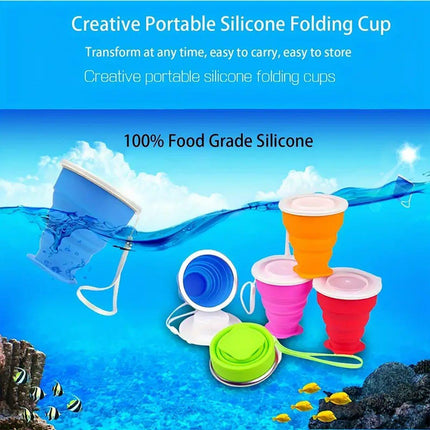 6PCS Portable Silicone Folding Travel Cups 200ml with Lid for Outdoor Camping