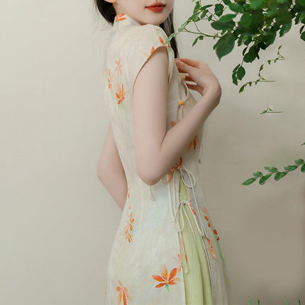 Chinese Women Long Dress Modified Cheongsam Design Sense Elegant Temperament