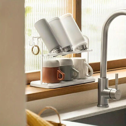Double Cup Holder Home Desktop Upside Down Draining Rack Storage Shelf Organiser