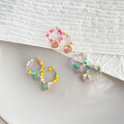 Summer Colourful Beaded Heart Earrings Sweet Fashion Jewellery for Women Girls