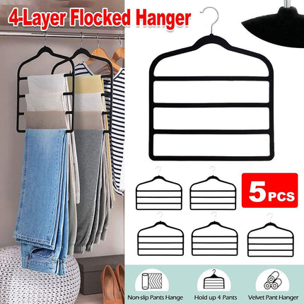 5PCS Multifunctional Non-slip Flocking Rack Multi-layer Hanger Wardrobe Storage