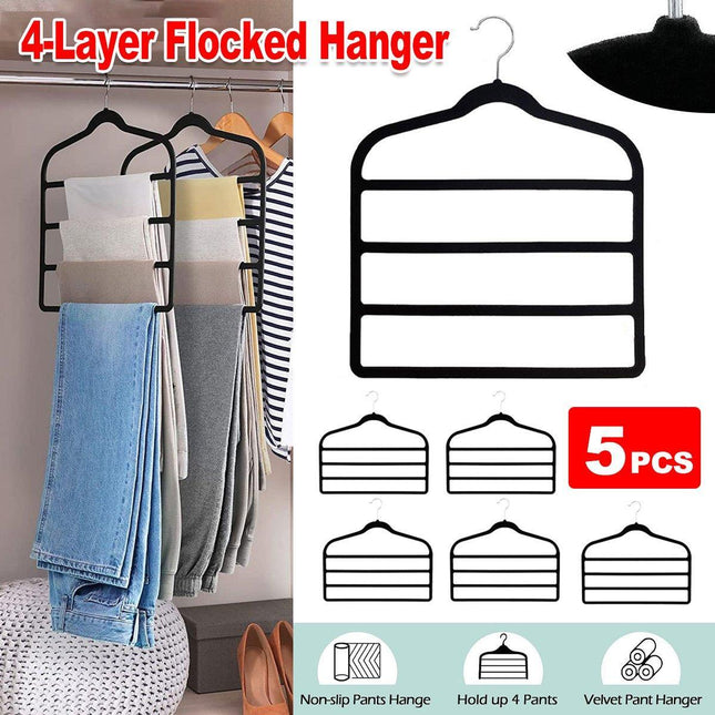 5PCS Multifunctional Non-slip Flocking Rack Multi-layer Hanger Wardrobe Storage