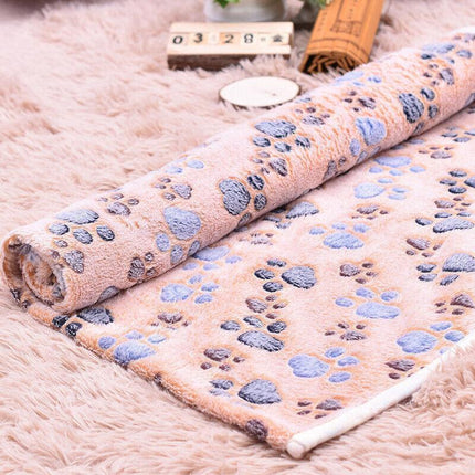 Medium Size Pet Mat Paw Print Cat Dog Puppy Fleece Soft Pet Blanket Bed Cushion - Aimall