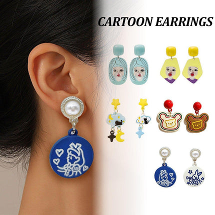 Cute Cartoon Asymmetrical Stud Earrings Fun Fashion Jewelry for Daily Outfits