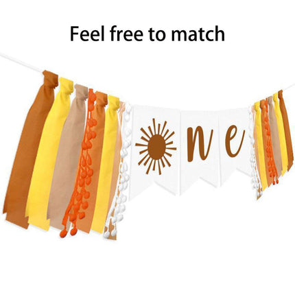 Birthday Party Flag High Chair Decoration Sun Theme Baby Flag Cloth Flowers