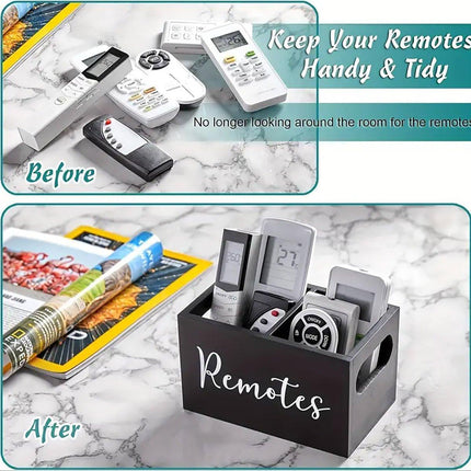Wooden Compartment Storage Box Remote Control Holder Desktop Organizer for Home