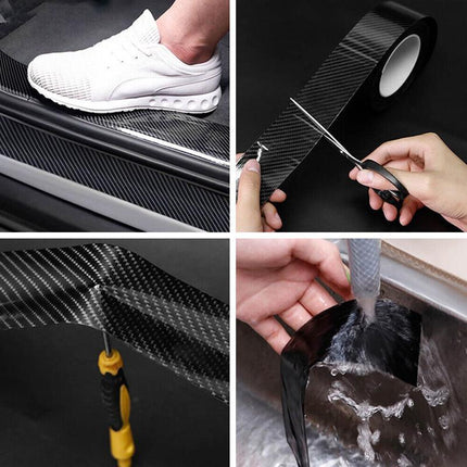 10CM Car Door Sill Protector Edge Sticker Rubber Bumper Guard Strip Carbon Fiber - Aimall