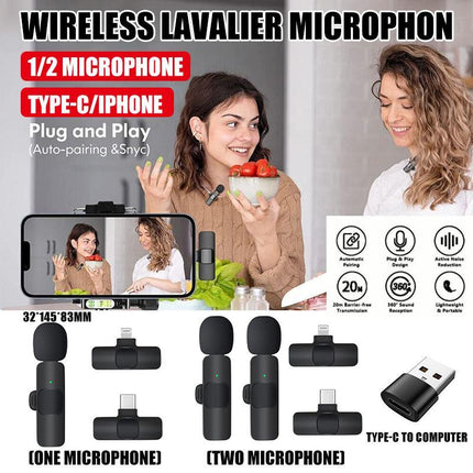 Wireless Lavalier Microphone Mini Mic For Android iPhone iPad Vlog Live Stream - Aimall
