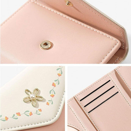 Small Wallet Women Tri-Folded Wallet Cash Pocket Flowers Card Holder Coin Purse
