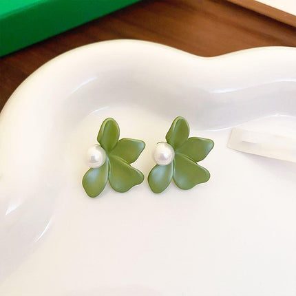 Small Fresh Green Frosted Petal Earrings Fashion Jewellery Women Trendy