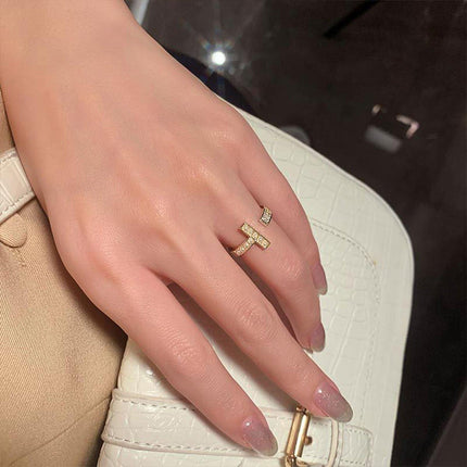Micro-Inlaid Zirconium T-Shaped Ring