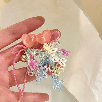 Cute Girly Pink Love Beaded Earrings Bow Bells Fashion Jewellery Women