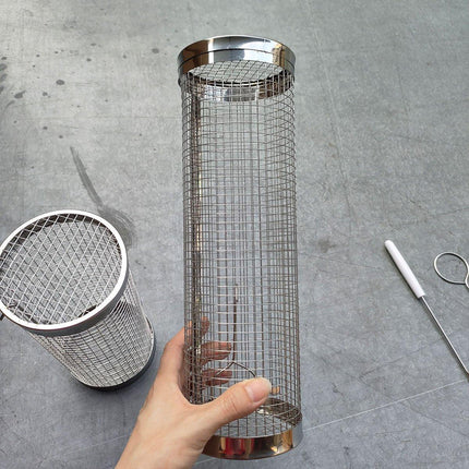 2pcs BBQ Basket Round Grill Cage Portable Rotating Net for Outdoor Cooking