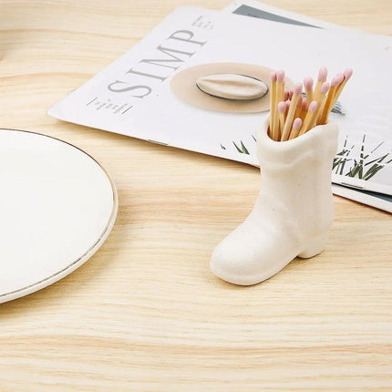 Ceramic Boots Matchbox Holder Home Storage Organizer Decorative Display Box