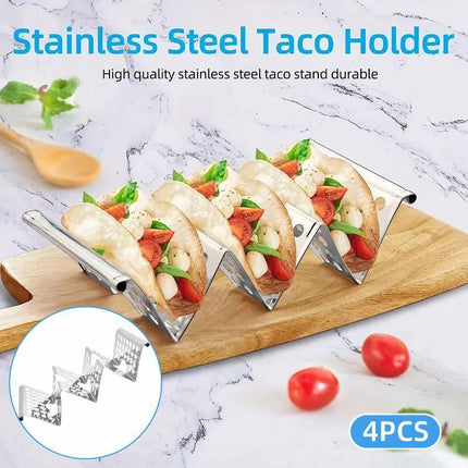 4pcs W Shape Stainless Steel Taco Holder Stand for Pancakes and Food Serving