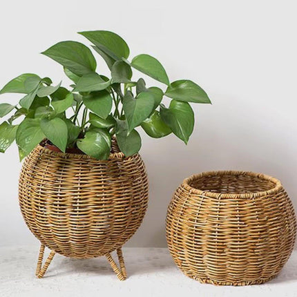 Hand Woven Storage Container with Lid Tabletop Basket Sundries Holder Organizer