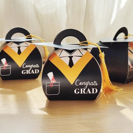 50 Pcs Graduation Cap Candy Box Striped Bachelor Doctor Party Gift Carton