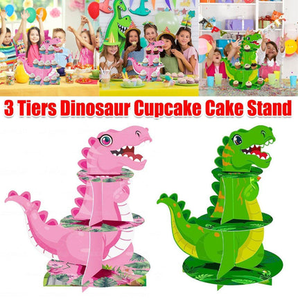 3 Tier Cartoon Dinosaur Party Cake Display Stand Dessert Cupcake Rack Holder