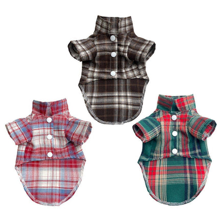 Soft Puppy Plaid Shirt Dog Clothes Jumpsuit Cat Pet Check Coat Summer T-shirt