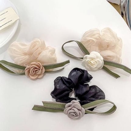 Korean Style Camellia Bow Hair Ties Large Intestine Hair Ring Hair Rope Bands - Aimall