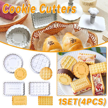 4PCS Plaid Cookie Stamp Set Waffle Biscuit Cutter Press Home Baking Tool Kit