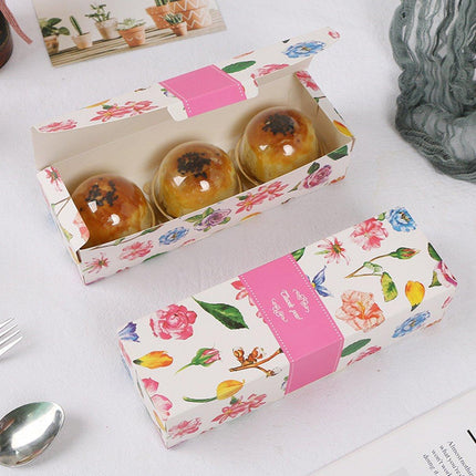25pcs Long Strip Clamshell Packaging Box 3-Compartment Dessert Storage Box