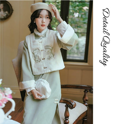 Elegant Vintage Vest Cheongsam Modern Style Retro Women Dress Fashion - Aimall