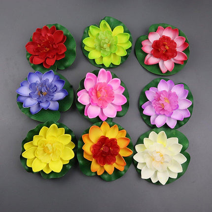 9pcs Simulation Lotus Flowers Leaves Water Lily Pond Fish Tank Decoration
