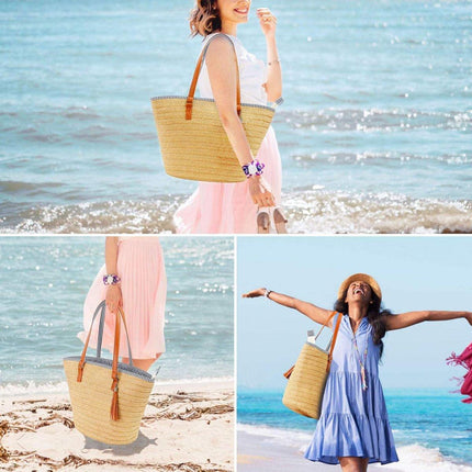 Simple Fashion Woven Straw Bag Beach Tote Bag Summer Handbag for Women Travel