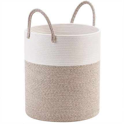 Woven Cotton Rope Storage Basket Foldable Laundry Bin Bamboo Clothes Organizer