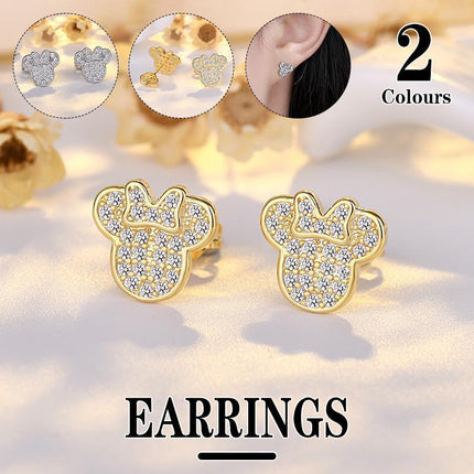 Cute Mouse Girls Clear Crystal Earrings Iced Out Cute Lady's Gift Accessory - Aimall