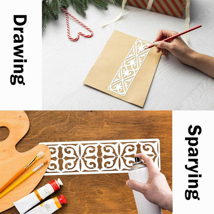 12pcs Striped Floral Stencil Reusable Painting Templates for DIY Handbook Decor