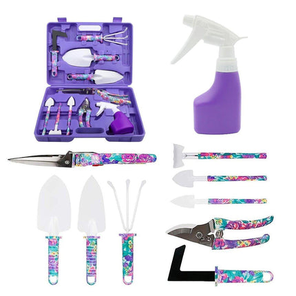 10PC Garden Tool Kit Shovel Rake Planting Tools Set with Purple Handles Gift