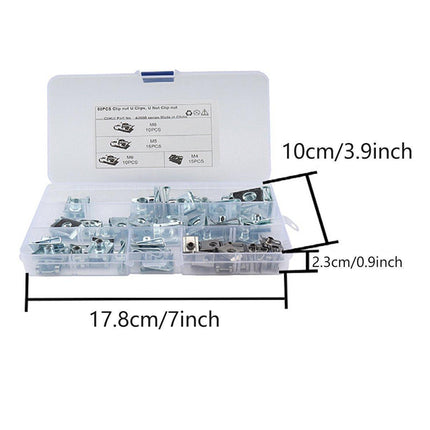 80pcs Stainless Steel M4 M5 M6 M8 Sheet Metal Nut Clips Fastener Assortment