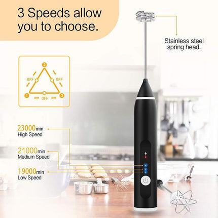 USB Rechargeable Electric Egg Beater Milk Coffee Frother Drink Foamer Mixer Tool - Aimall