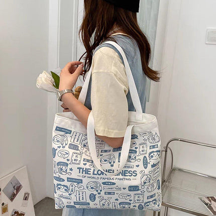Canvas Shoulder Bag for Women Student Fashion All in One Shopping Tote Handbag