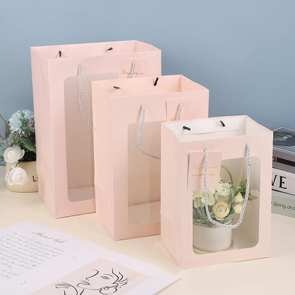 25x Thick Gift Bags with Transparent Window for Valentines Day Bouquets and Gift
