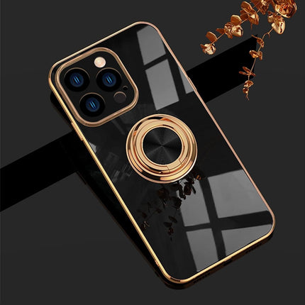 Black Luxury Shockproof Silicone Ring Case Stand Cover for iPhone 14 13 12 Pro Max - Aimall